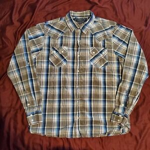 Men's Blue And Gray Plaid Casual Button Down Shirt